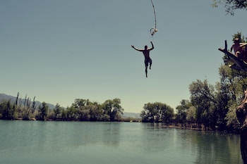 Man jumping into a lake