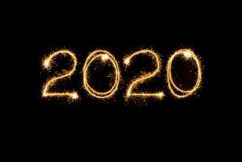Sparkler light trail that spells out "2020"
