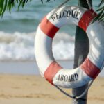 Life preserver hanging from a tree